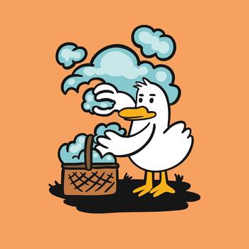duck havestin cloud cartoon character cute and unique design style for POD design source vector