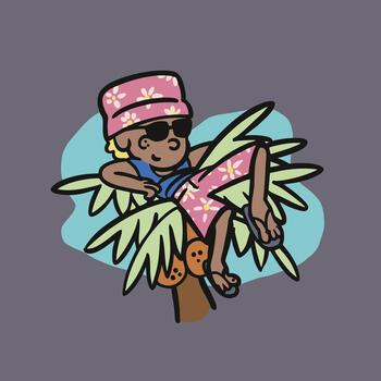 vibe cartoon character chill in top of palm threes good vibes do not disturb for clopthing needed vector