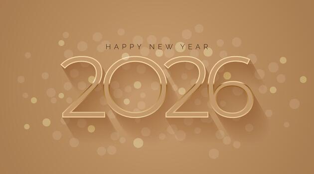Modern 2026 new year greetings on brown background with shadow and sparkles design happy new year 2026 vector