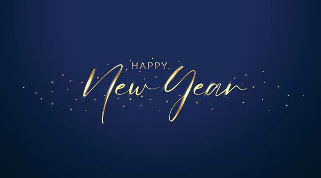 Happy new year golden letters banner with stars on blue background, illustration can use for landing page template ui web mobile app poster banner flyers vector