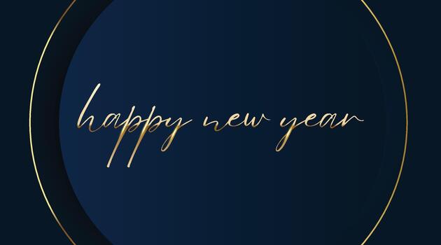 Happy new year golden letters on blue circle with golden border, art and illustration can use for landing page template ui web mobile app poster banner flyers vector