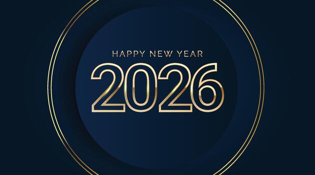 2026 Gold 3d Number for Happy New Year on blue abstract Background. Elegant Numbers the Happy New Year 2026 vector