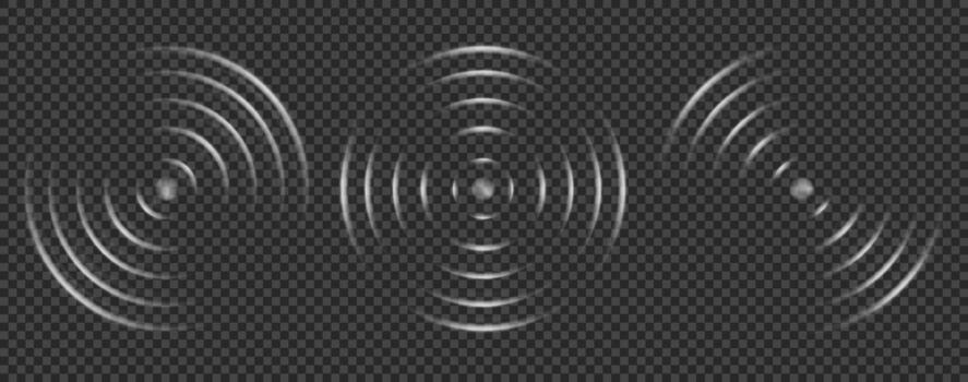 Circular sound wave with wifi sonar ripple and radar signal effect for tech. Radial neon concentric ultrasonic pulse in vibration motion for technology background. Abstract wireless hud scan waveform vector