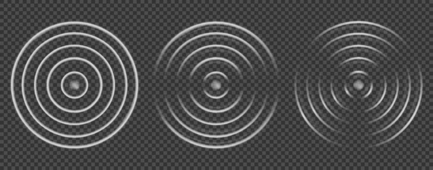 Wave sound effect with wifi circle and sonar signal ripple for radar technology. White neon concentric vibration pulse in radial motion for tech background. Abstract hud light symbol vector