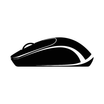 Black Silhouette of a Wireless Computer Mouse on White Background technology device vector