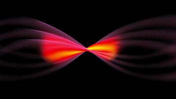 en un negro fondo, resumen plumas de partículas fluir suavemente, recordativo de iridiscente tela tejido desde ligero ondas. el transiciones desde rosado a naranja crear video