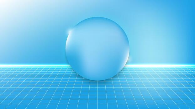 A smooth blue sphere on a glowing grid surface with soft lighting, creating a clean modern futuristic look vector