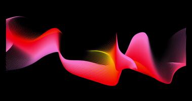 en un negro fondo, resumen plumas de partículas fluir suavemente, recordativo de iridiscente tela tejido desde ligero ondas. el transiciones desde rosado a naranja crear111 video