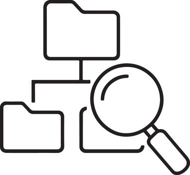 Investigating Data Structure File System Inspecting Organizational Chart Directory Search Strategy with Magnifying Glass Folders vector