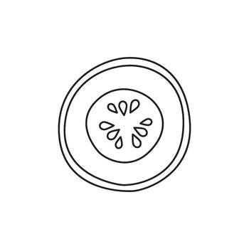Minimalist line drawing of a cucumber slice with seeds, perfect for healthy eating and food-related design projects vector