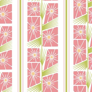 A flat Art Nouveau pattern of abstract botanical decorations. Repeating vertical stripes of flowers in bloom. Perfect for wrapping paper, seasonal textile prints, digital paper, and surface decoration vector