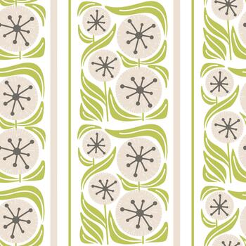 Flat Art Nouveau pattern of abstract botanical decorations. Repeating vertical stripes of fluffy dandelion flowers. for wrapping paper, seasonal textile prints, digital paper, and surface decoration vector