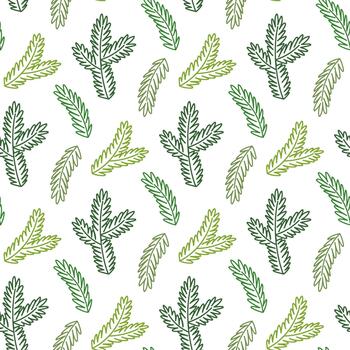 garabatear modelo de botánico decoraciones dispersado pino y abeto ramas en varios sombras de verde. Perfecto para envase papel, estacional textil huellas dactilares, digital papel, y superficie decoración vector