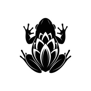 Stylized black frog with intricate white lotus pattern on its back top view isolated on white background. vector