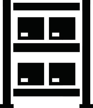Warehouse storage rack with multiple boxes in black and white. vector