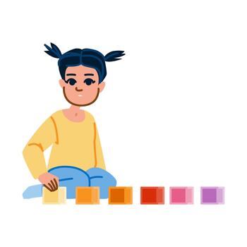 Child playing with colorful building blocks for learning vector