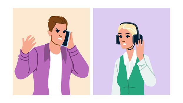 Angry client complaining to customer service representative vector