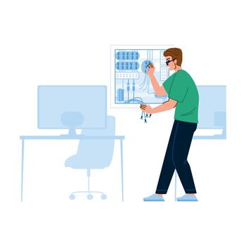 hombre trabajando en servidor alambrado red mantenimiento vector