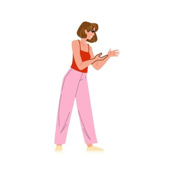 mujer gesticulando mientras explicando alguna cosa con manos vector