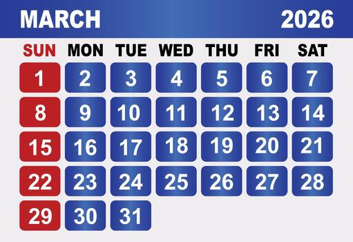 March 2026 Calendar Grid With Days And Dates illustration vector