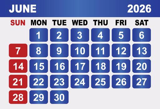 June 2026 Calendar Grid With Days And Dates illustration vector