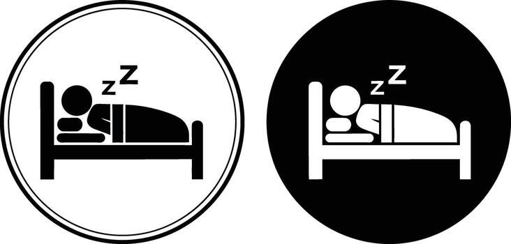 Sleep icon showing a person resting in bed with zzz symbols, representing quiet and relaxation vector