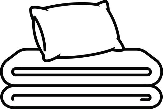 Simple outline icon of a pillow resting on neatly folded blankets or towels vector