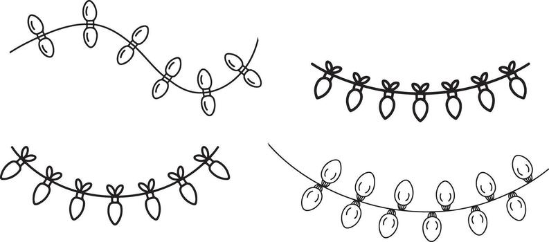 conjunto de cuerda guirnalda línea Arte bulbo colección para decorando eventos contorno Arte vector