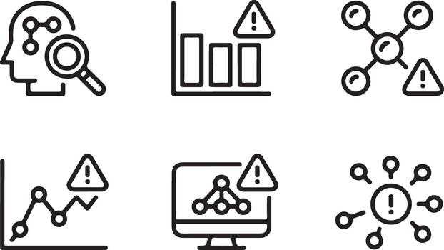 Warning error alert danger attention caution risk line art icon illustration set vector