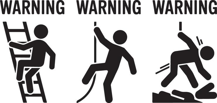 Warning safety first with man falling from ladder icon sign and symbol vector
