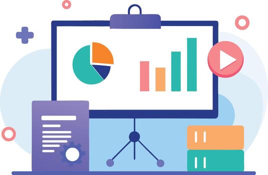 Business presentation with projector screen and charts vector