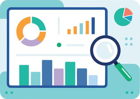 datos analítica tablero con cartas y aumentador vaso icono vector