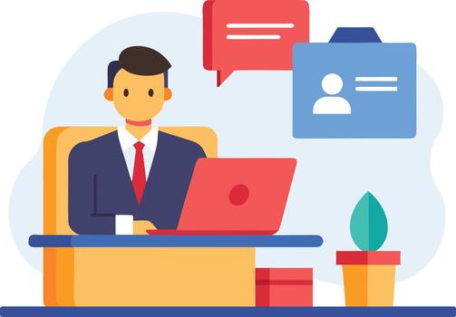 Job interview scene with candidate and folder at desk vector