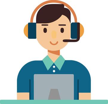 Customer support agent with headset and computer banner advertisement vector