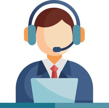 Customer support agent with headset and computer banner vector
