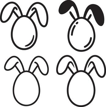 Minimal easter bunny outline set with rounded head and ears in simple black color style vector