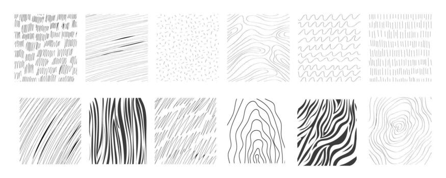 Sketch pencil cross hatch pencil doodle shading hand drawn texture set, crosshatch line doodle grunge background. Scribble graphite strokes, lines, wood, shading elements. vector