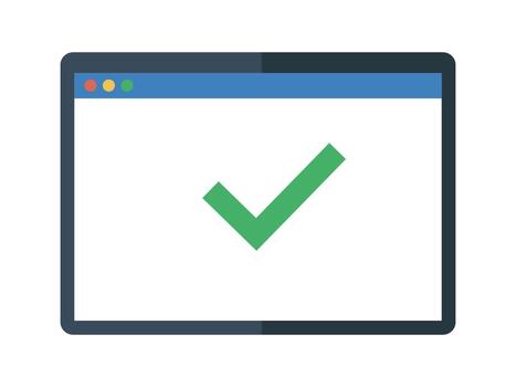 Web browser window displaying a large green checkmark icon. vector