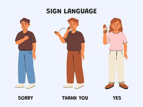 ilustrado guía a básico firmar idioma gestos para todos los días comunicación y comprensión vector