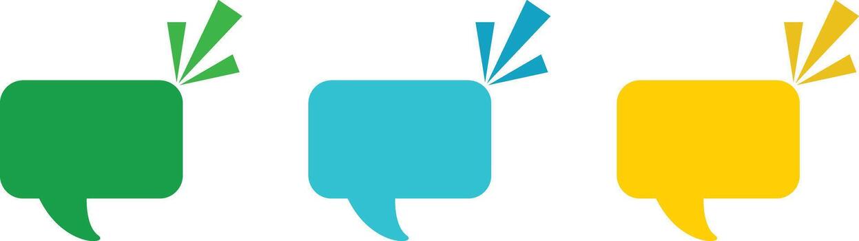 redondeado rectángulo habla burbuja íconos con energético Estallar gráficos, multi color comunicación caja vector