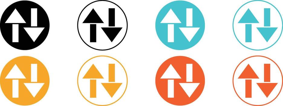 Up down arrows icon set, data transfer symbol, upload download exchange graphic, colorful directional movement collection vector