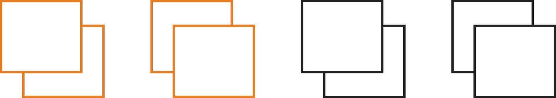 Simple overlapping square icons, copy duplicate file symbol, orange and black outline graphic vector