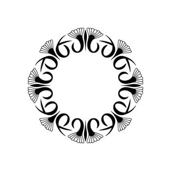 A minimalist border featuring repeating stylized floral elements and elegant scrolling curves arranged in a circular mandala pattern vector