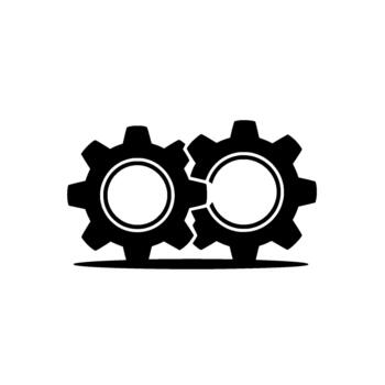 Two interlocking mechanical gears with hollow circular centers isolated vector