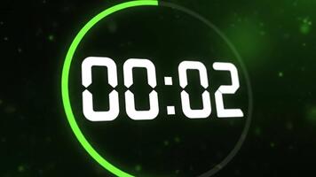 Dynamic countdown timer animation with vibrant green glow perfect for presentations and broadcasts, creating urgency and anticipation with style video