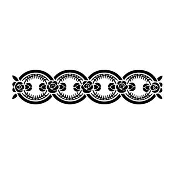 A repeating silhouette border featuring stylized roses within oval chain links and sharp inner detailing vector