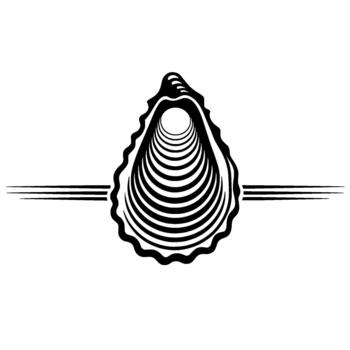 Stylized illustration of an open oyster shell interior with repeating curved lines creating a tunnel effect and a horizontal line element vector