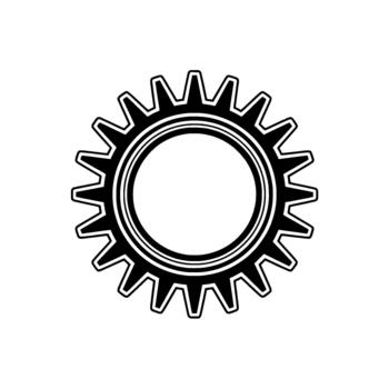 A sharp illustration of a single mechanical gear with interlocking teeth and a circular center isolated vector