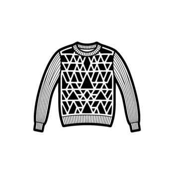 A clean minimalist illustration of a knitted sweater featuring a geometric triangle pattern vector