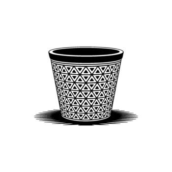 A stylized illustration of a modern waste paper basket featuring a geometric triangular pattern and a sharp shadow vector